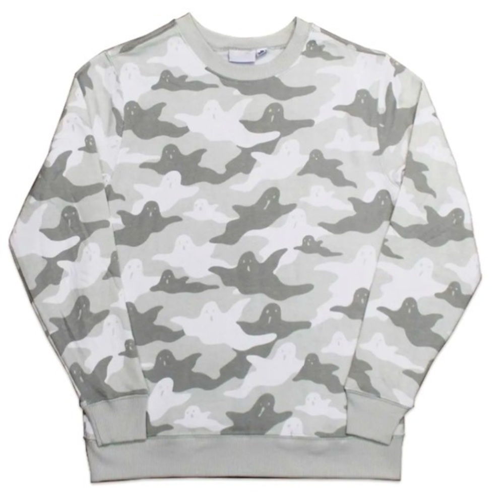 Ghost Grey Camo Sweatshirt Women's Crewneck Light Gray Long Sleeve Pullover XL